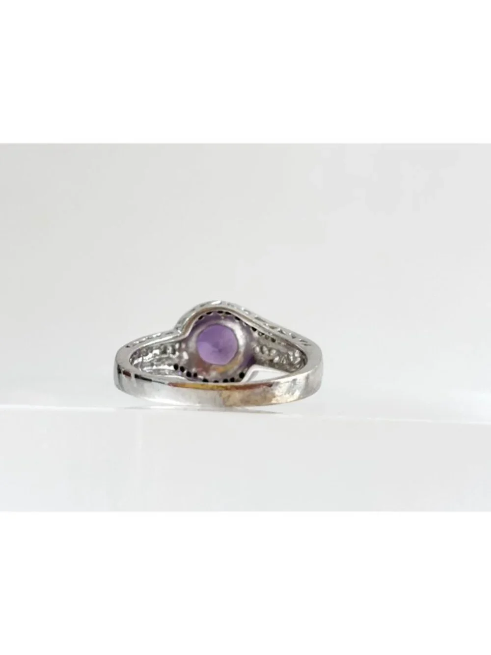 Thai Made Amethyst & Black Spinel Sterling Silver 925 Vintage Ring - sz 7.75